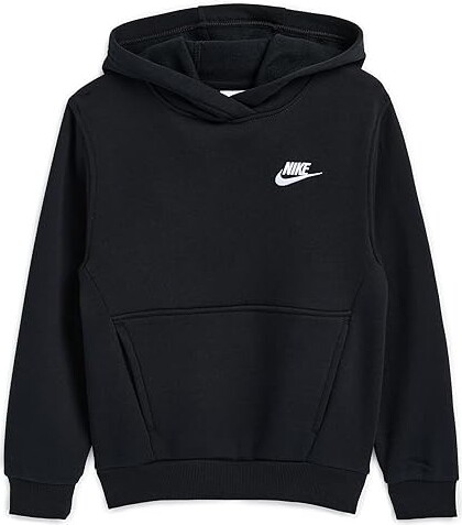 Nike Kids Sportswear Club Fleece Pullover Hoodie (Little Kid/Big Kid) Kid's Clothing Black/White : SM (8 Big Kid), Cotton/Polyester/Spandex