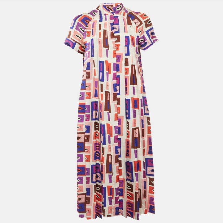 Pre-Owned Emilio Pucci Women's Multicolor Printed Pleated Silk Mini Dress