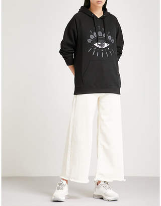 Kenzo Women's Black Evil Eye-Embroidered Cotton-Jersey Hoody, Size: XS