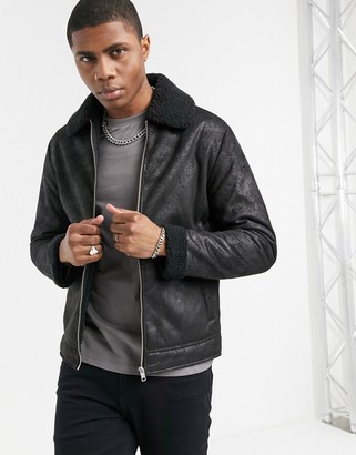 Jack and Jones Originals shearling aviator in black - ShopStyle Outerwear