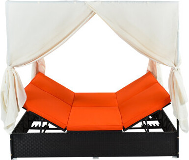 Adjustable Outdoor Patio Wicker Sunbed Daybed With Weather-Resistant Cushions And Elegant Design, Perfect For Relaxation And Entertaining.