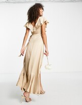 Thumbnail for your product : Topshop bridesmaid satin frill wrap dress in gold