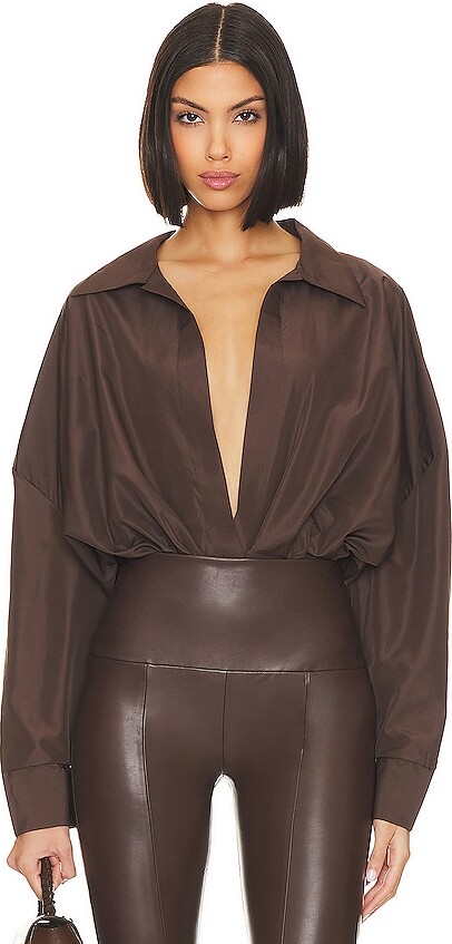 Norma Kamali Oversized Boyfriend Shirt Bodysuit