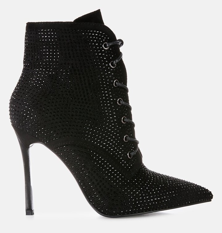 london rag head on faux suede diamante ankle boots