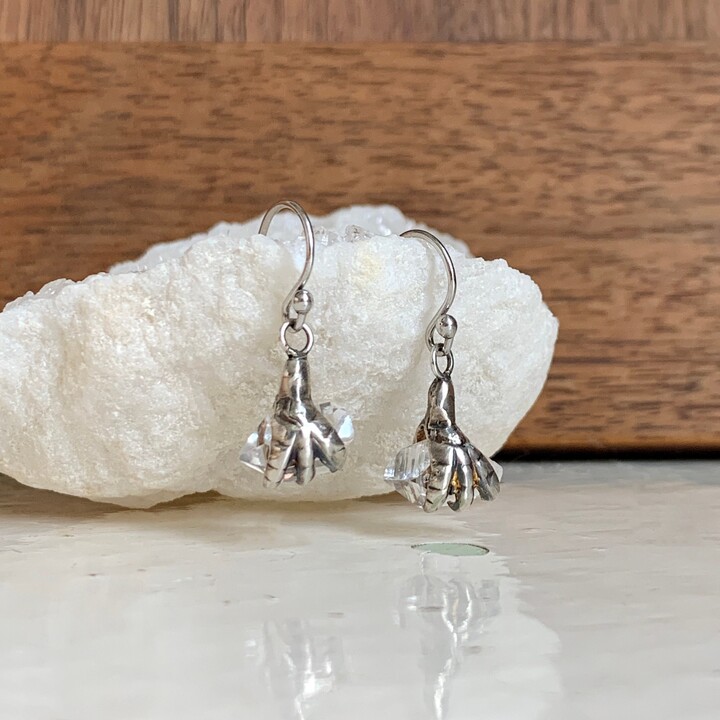 Etsy Handmade Herkimer Diamond Crystal Claw Earrings, Sterling Silver Talon Dangles