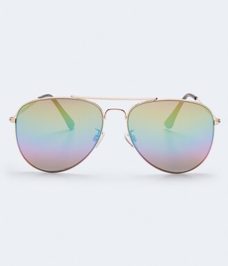 Aeropostale Women's Rainbow Mirrored Aviator Sunglasses - ShopStyle