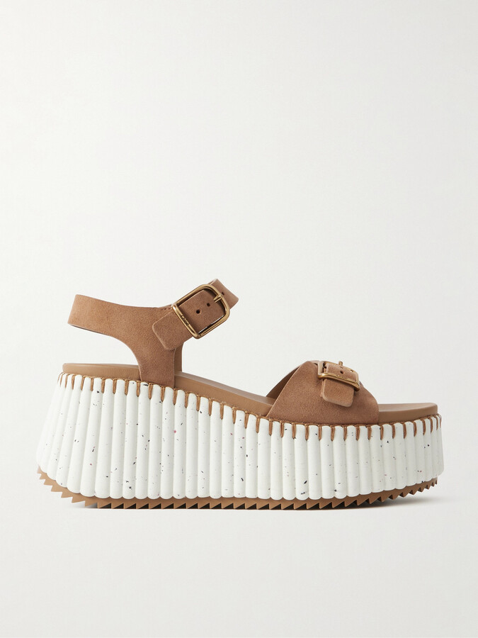 Chloé - Nama Suede Platform Sandals - Brown