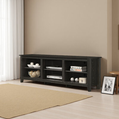 Mercer41 Knotty Oak 70"W TV Stand With Open Shelves And Cable Management