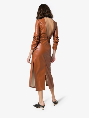 A.W.A.K.E. Mode High Slit Faux Leather Midi Dress