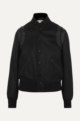Saint Laurent Teddy Leather-trimmed Wool-blend Bomber Jacket - Black