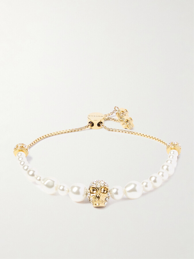 Alexander McQueen Gold-tone, Crystal And Faux Pearl Bracelet - White