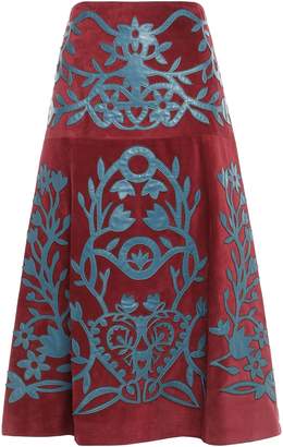 RED Valentino Leather-appliqued Suede Midi Skirt
