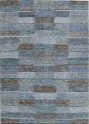 Bungalow Rose 9' X 12' Blue Denim Blue And Brown Striped Washable Indoor Outdoor Area Rug