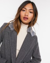 Thumbnail for your product : Helene Berman long length faux fur trim wool blend coat in gray