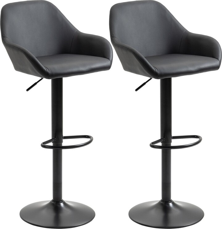 Adjustable Bar Stools Set of 2, Swivel Barstools with Footrest and Back, PU Leather and