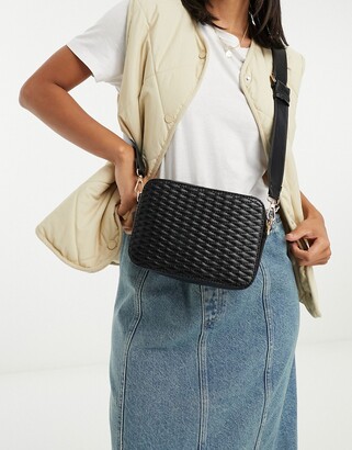 ASOS DESIGN black leather multi gusset crossbody bag with wide strap