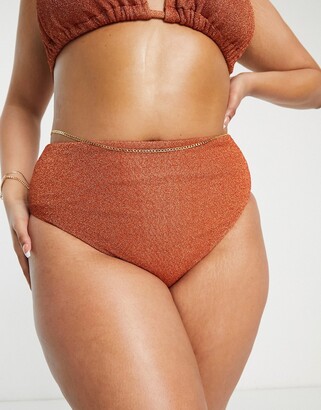 ASOS Curve ASOS DESIGN Curve mix and match high waist bikini bottom in rust glitter