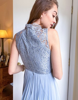 TFNC Petite bridesmaid lace detail maxi dress in blue