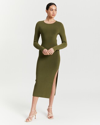 Shona Joy Women's Green Midi Dresses - Lyon Long Sleeve Backless Midi Dress - Size L at The Iconic
