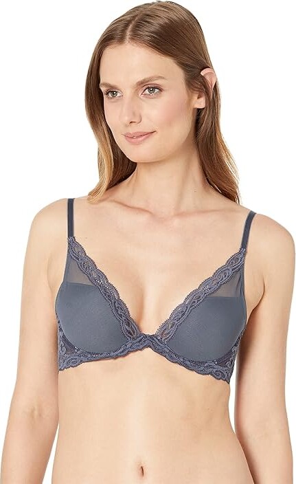 Natori Feathers Contour Plunge Bra 730023 Women's Bra Ash Navy : 30DD, Lace/Mesh/Nylon