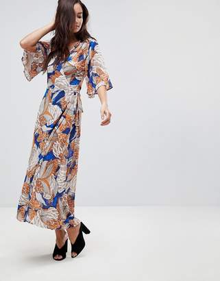 Brave Soul Santini 3/4 Length Wrap Dress In Bold Print