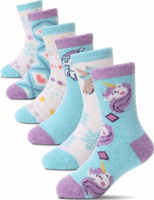 Kids Wool Socks 6 Pairs Toddlers Boys Girls Warm Winter Thermal Crew Socks 