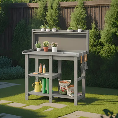 Latitude Run Outdoor Potting Table With Removable Sink 4 Side Hooks Storage Rack. Plenty Of Storage Space Wood Does Not Rot Fade Or Break And Can Bear 360 Po