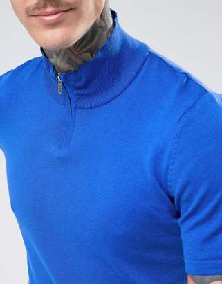 ASOS Half-Zip Muscle Fit Track Top In Blue