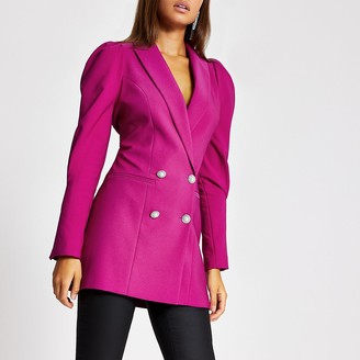 River Island Pink puff sleeve double breasted blazer - ShopStyle