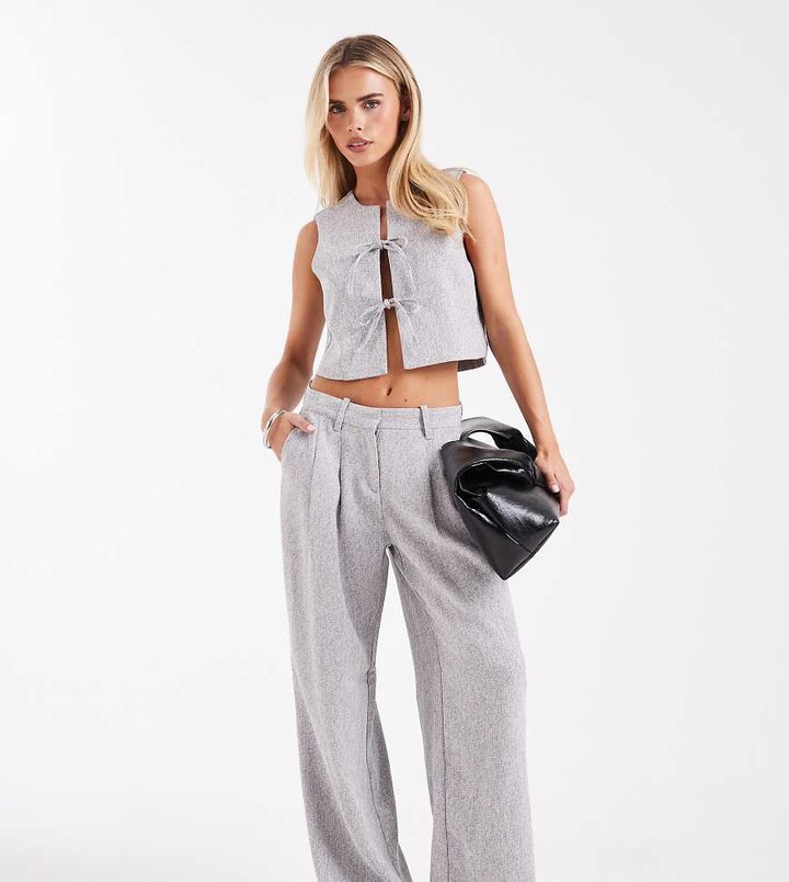 Vero Moda Petite tailored pleated front wide leg pants in heather gray - part of a set