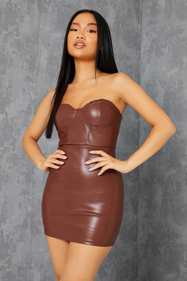 I SAW IT FIRST Chocolate Petite Strapless Faux Leather Bodycon Dress -  ShopStyle