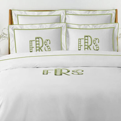 PushpLinen Monogram Embroidery & Border Cotton Sateen Solid Duvet Cover Set