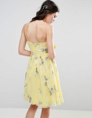 ASOS Tall TALL WEDDING Rouched Midi Dress in Sunshine Floral Print