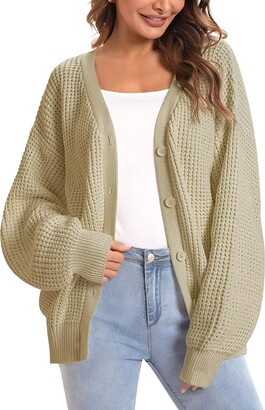 Vertvie Women's Cardigans Oversized Open Front Knit Sweater V Neck Solid  Color Button Down Loose Knitwear Cardigan(Green M) - ShopStyle