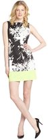 Thumbnail for your product : Tahari black, white and lime green floral printed woven 'Margarita Holly' sleeveless dress