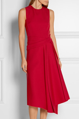 Victoria Beckham Wrap-effect Wool-drill Midi Dress - Red