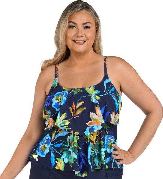Maxine Of Hollywood MaxineofHollywoodWomen's2-TieredRuffleTankiniSwimsuitTop,Indigo//IndigoVineyard,20W