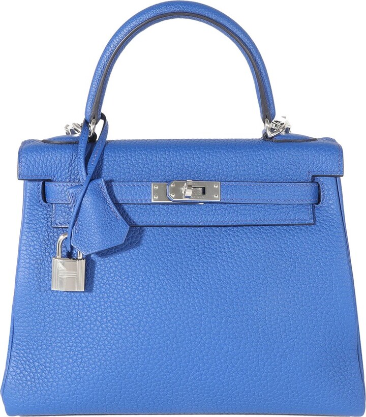 Hermes Blue Leather Kelly Retourne 25 PHW (Authentic Pre-Loved)