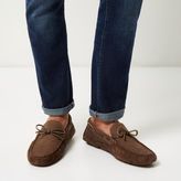 Thumbnail for your product : River Island Mens Brown suede woven driver shoes