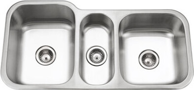 Houzer 40 in Stainless Undermount Triple Bowl Kitchen Sink with Strainers Grids - MGT-4120-C