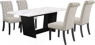 Latitude Run Rustic Espresso 5-Piece Rectangular Marble Top Dining Table Set