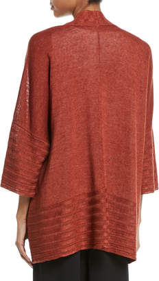 eskandar Hand-Loomed Knitted Lightweight Linen Poncho Cardigan with Oversized Rib Detail