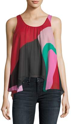 Joie Felixa Sleeveless Colorblocked Draped Silk Blouse