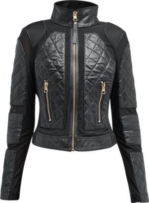 Blanc Noir Mesh Leather Moto Jacket