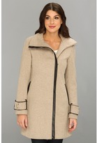 Thumbnail for your product : Calvin Klein Wool Blend Funnel Collar Coat w/ Faux Leather Trim CW280147 (Oatmeal) - Apparel