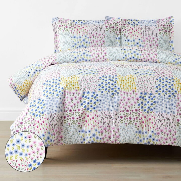 The Company Store Company Kids White Multi Tiny Blossoms Organic Cotton Percale Twin/Twin XL Duvet Cover Set