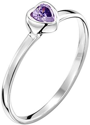 Jo for Girls Purple Zirconia Solitaire Heart Ring in Sterling Silver - Size L