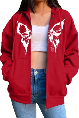 Zilosconcy Cable Knit Pullover Women's Gothic Print Hoodie with Drawstring  Zip Pocket Long Sleeve Coat Loose Teen Girls Jacket - ShopStyle