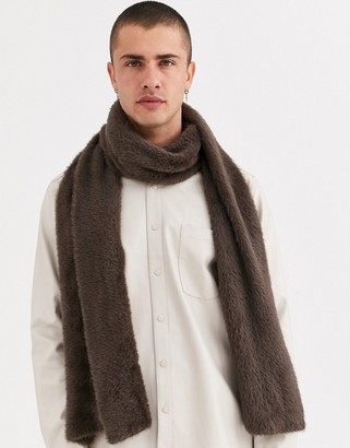 ASOS DESIGN scarf in dark brown fluffy yarn