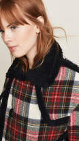 Thumbnail for your product : R 13 Plaid Coat with Sherpa Trim
